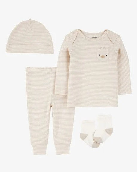 Conjunto 4 Piezas Unisex Pantalón, Abrigo, Gorro & Medias
