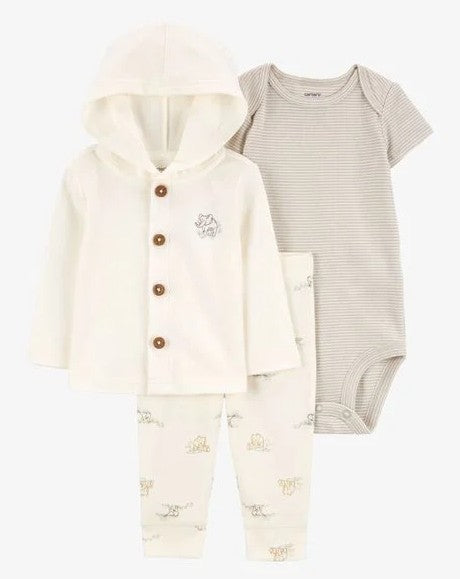 Conjunto 3 piezas Unisex Abrigo, Mameluco & Pantalón