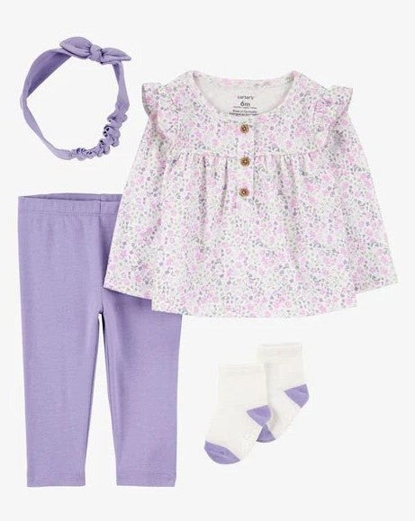 Conjunto 4 Piezas Legging, Blusa, Vincha & Medias