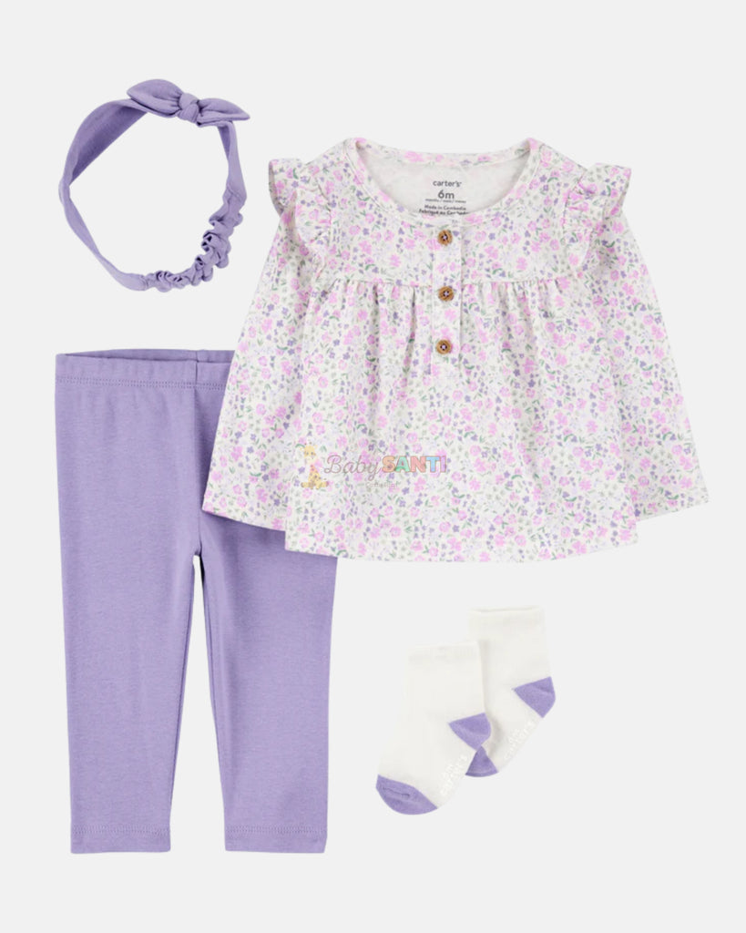Conjunto 4 Piezas Legging, Blusa, Vincha & Medias