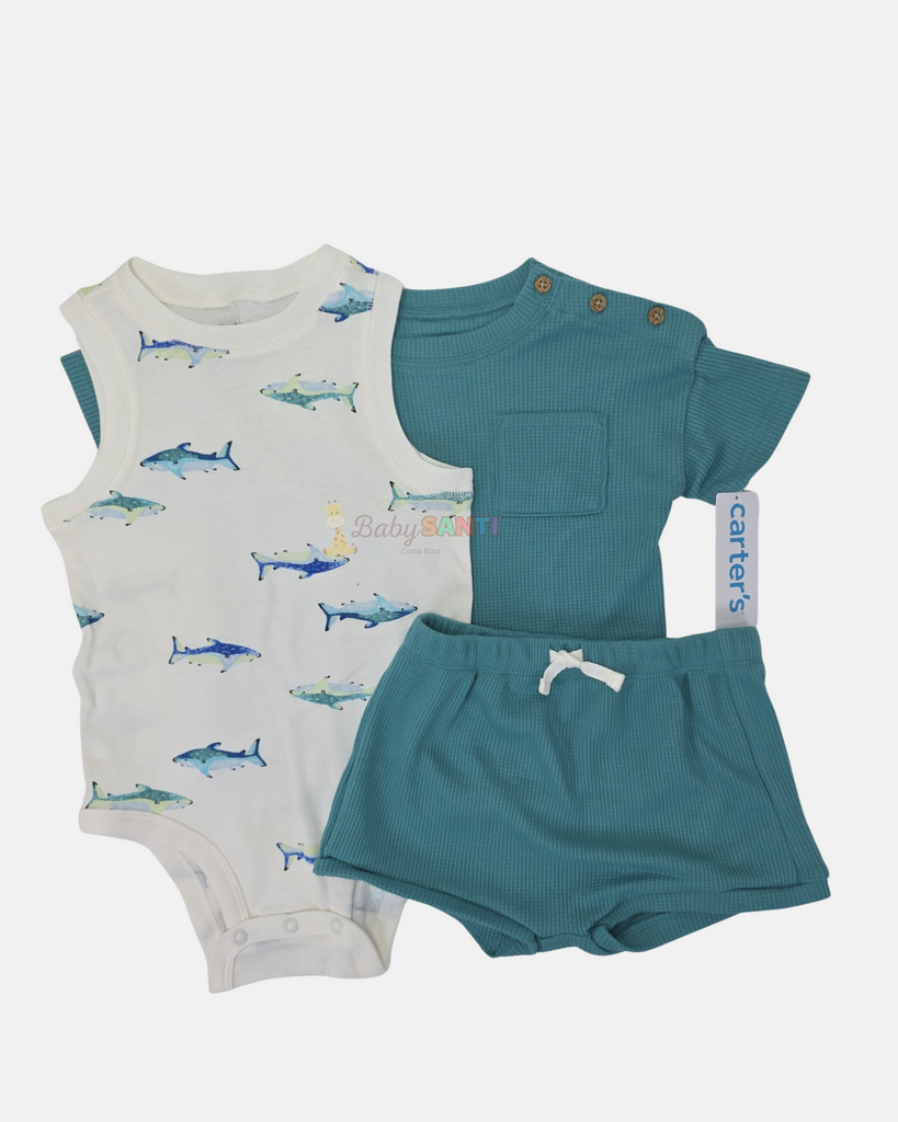Conjunto 3 piezas Mameluco, Camisa & Short