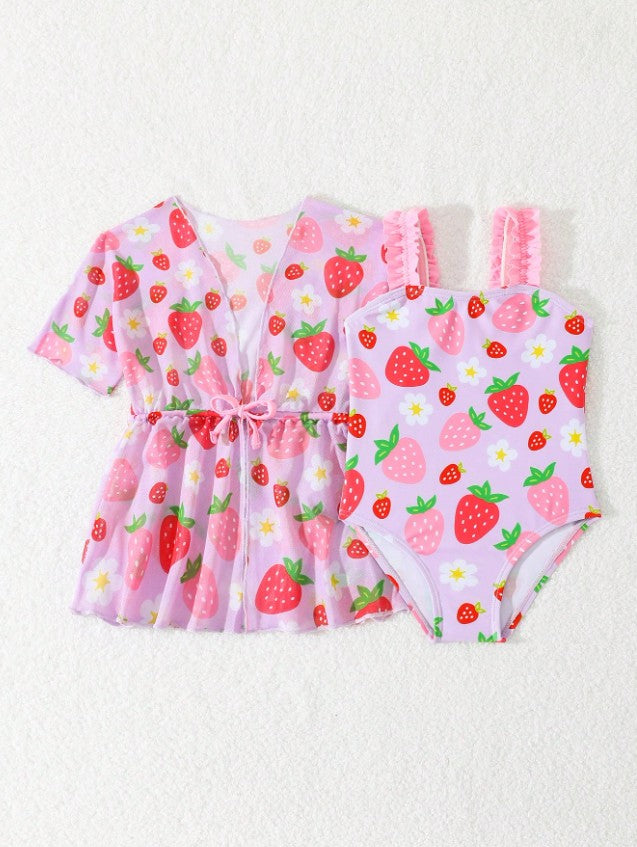Traje de baño fresas con kimono