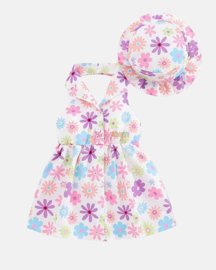 Conjunto Floral Vestido & Sombrero