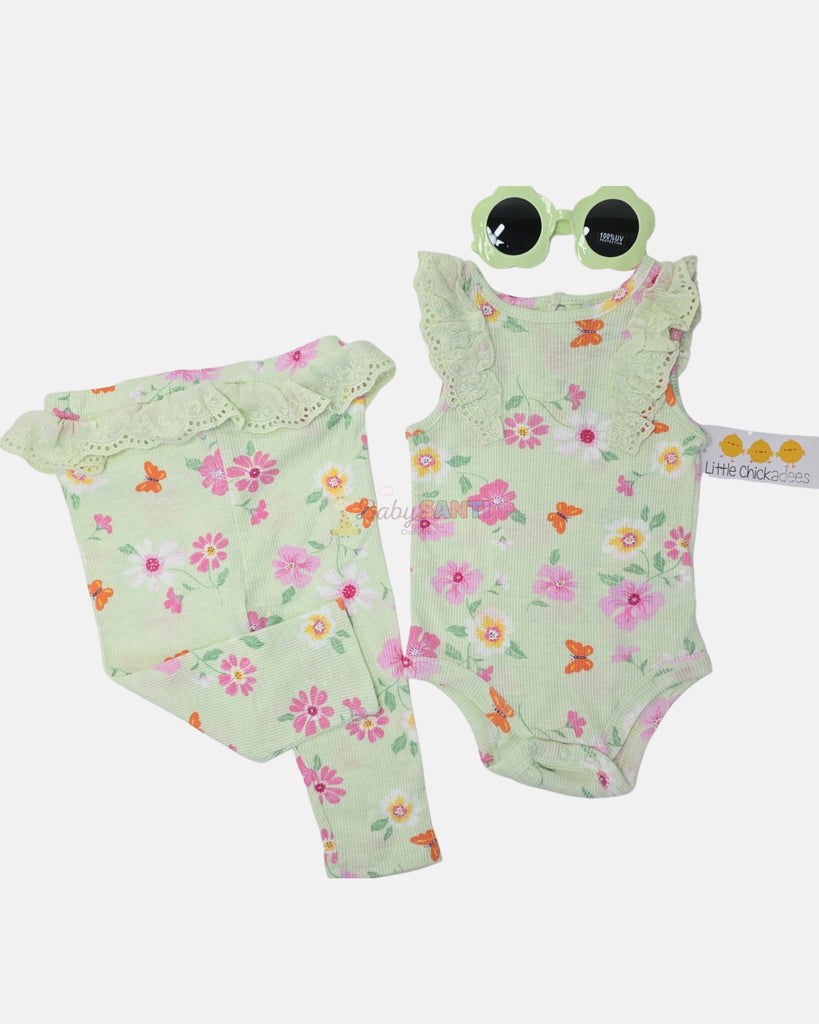 Set 3 Piezas Verde Floral