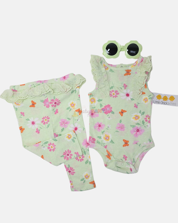 Conjunto 3 Piezas Verde Floral