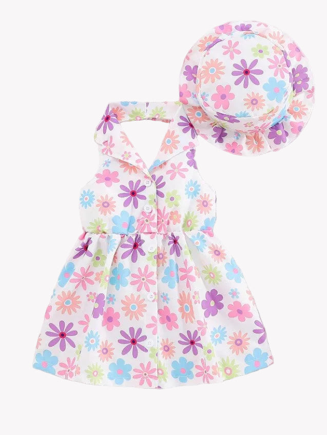 Conjunto Floral Vestido & Sombrero