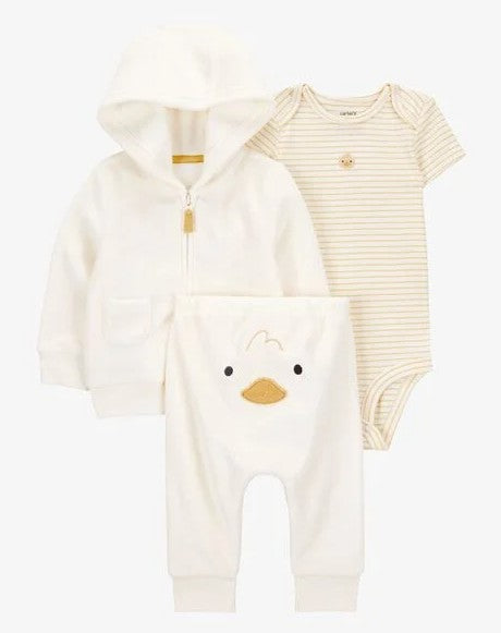 Conjunto Patito 3 piezas Mameluco, Abrigo & Pantalón Unisex