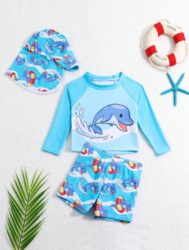 Traje de baño Delfin manga larga, Short & gorra