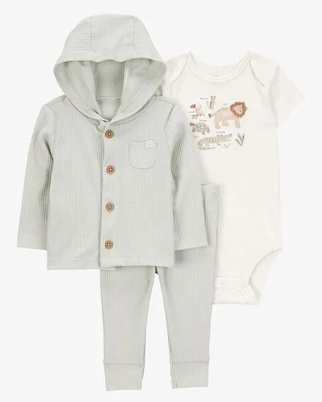 Conjunto 3 piezas Niño Abrigo, Mameluco & Pantalón